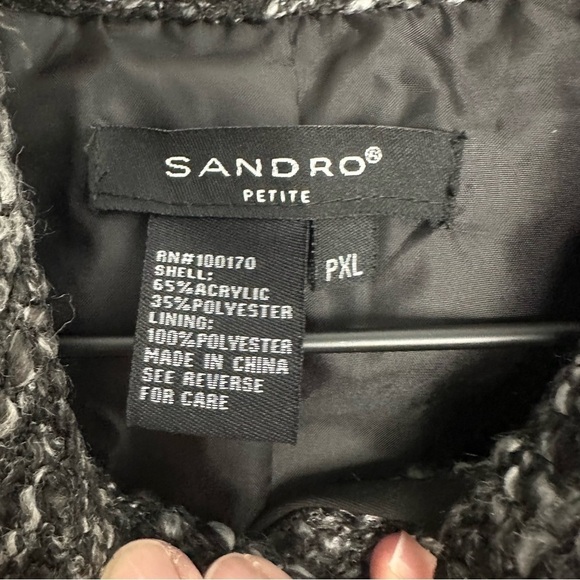 Sandro Petite Boucle-Look Button Front Belted Jacket, Size XL, Black Gray - Picture 6 of 6